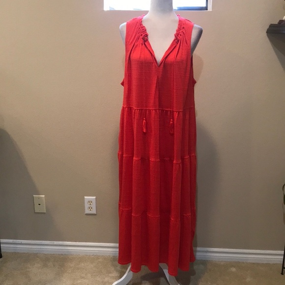 Max Studio Sleeveless Layered Hem Midi Dress Tasseled Tie and Pockets-Size 2X - Picture 1 of 13